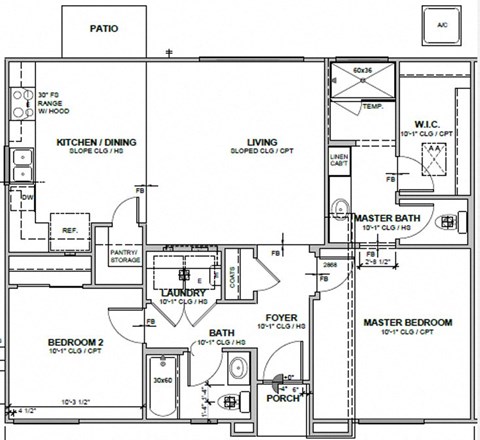 Single level 2-bedroom apartment with 996 sq. ft of living space at Village Greens of Queen Creek in Queen Creek, AZ